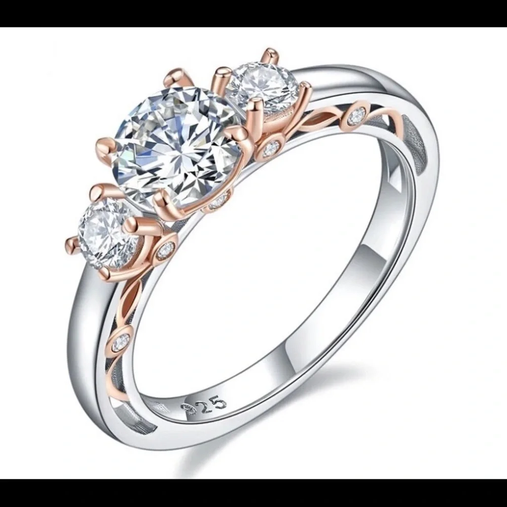 New .925 Three Diamond Ring, Size 8